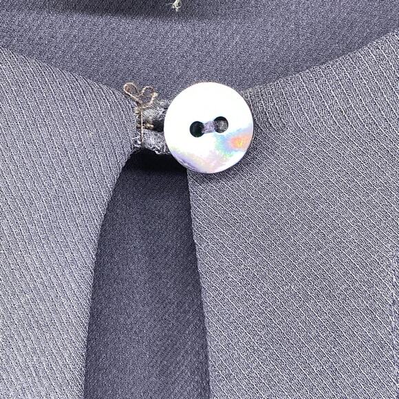 EILEEN FISHER Top S 90s Silk Twill Blouse One Button Long Sleeve Blue Vintage - Picture 7 of 14